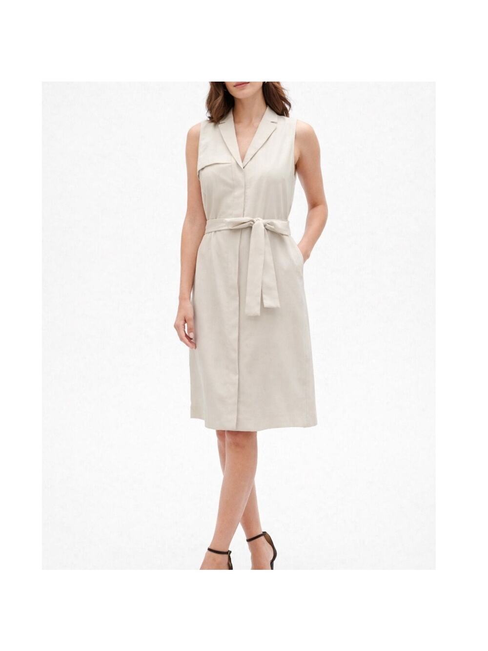 Banana Republic Trench Dress Size 8 Ivory Belted Button Front Midi